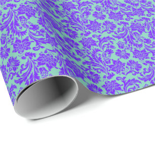 Papier Cadeau Élégant Purple Floral Damas Turquoise-vert dos