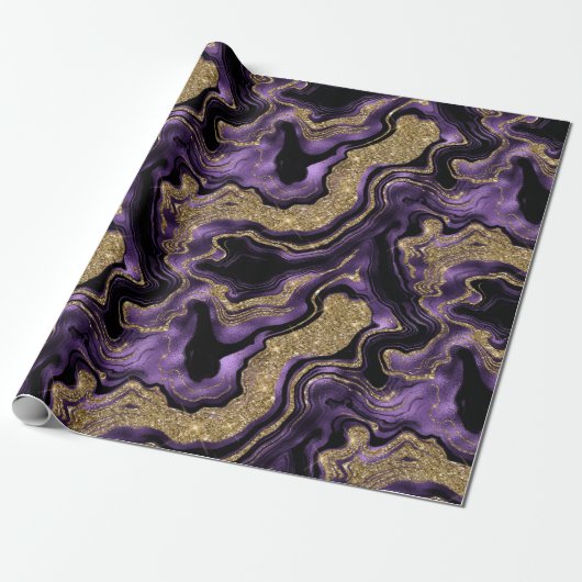 Papier Cadeau Elégant Purple & Gold Parties scintillant Agate An (Déroulé)