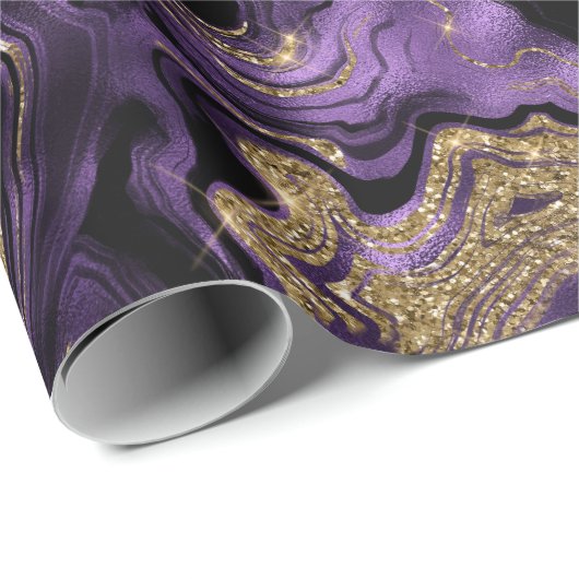 Papier Cadeau Elégant Purple & Gold Parties scintillant Agate An (Coin rond)
