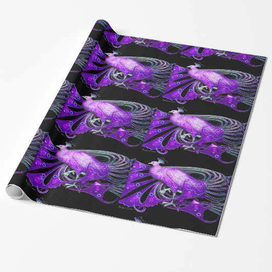 PAPIER CADEAU ÉLÉGANT PURPLE PEACOCK AVEC PIERRES GEM (Déroulé)