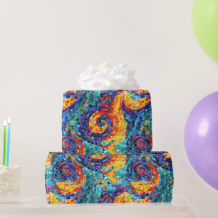 Papier Cadeau Elégant Rainbow Jewel Tone Mosaic Glass Motif