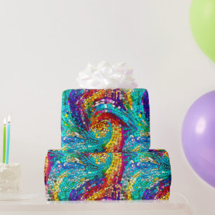 Papier Cadeau Elégant Rainbow Jewel Tone Mosaic Glass Motif
