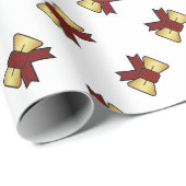 Papier Cadeau Elégant Red Gold Bow Motif White Cadeau (Coin rond)