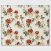 Papier Cadeau Élégant Red Gold Roses Vintages (Plat)