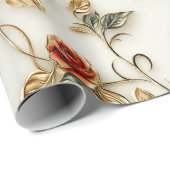 Papier Cadeau Élégant Red Gold Roses Vintages (Coin rond)