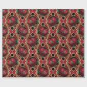 Papier Cadeau Élégant Red Green Floral Roses vacances (Plat)