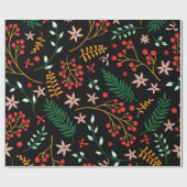 Papier Cadeau Élégant Red Green Noël Holly Berries Cadeau (Plat)