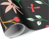 Papier Cadeau Élégant Red Green Noël Holly Berries Cadeau (Coin rond)