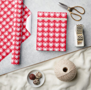 Papier Cadeau Elégant Red White Hearts Saint Valentin Motif