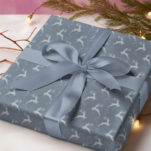 Papier Cadeau Élégant Reindeer Dusty Blue Monotone Noël