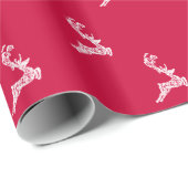 Papier Cadeau Élégant Reindeer Noël Arrière - plan rouge (Coin rond)