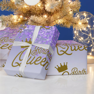 Papier Cadeau Elégant Reine Violet Paillettes Anniversaire Reine
