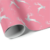 Papier Cadeau Élégant renne d'argent rose Noël (Coin rond)