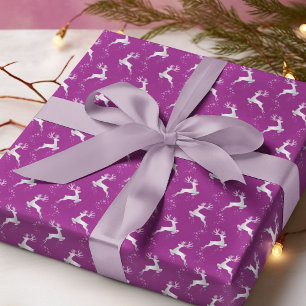 Papier Cadeau Élégant renne d'argent violet Noël