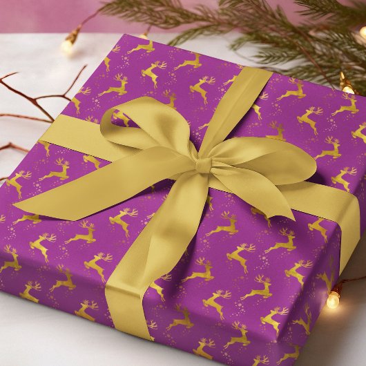 Papier Cadeau Élégant renne d'or violet Noël