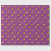Papier Cadeau Élégant renne d'or violet Noël (Plat)