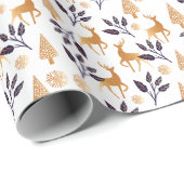 Papier Cadeau Élégant renne, flocon de neige et Motif de Noël (Coin rond)