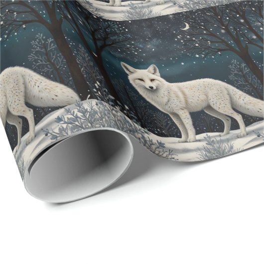 Papier Cadeau Elegant retro white winter fox (Coin rond)