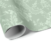 Papier Cadeau Élégant Romantique Chic Floral Damask-Sage Vert (Coin rond)
