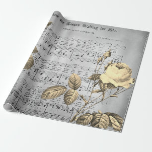 Papier Cadeau Elégant Rose beige Vintage sur la feuille de musiq