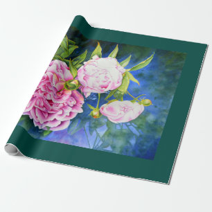 Papier Cadeau Elégant rose blanc classique aquarelle floral
