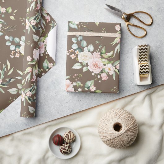 Papier Cadeau Élégant rose blanc Eucalyptus Brown (Artisanat)