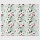 Papier Cadeau Élégant rose blanche Poinsettias Noël (Plat)