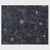 Papier Cadeau Élégant Rose bleu Rose or Floral (Plat)