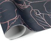 Papier Cadeau Élégant Rose bleu Rose or Floral (Coin rond)