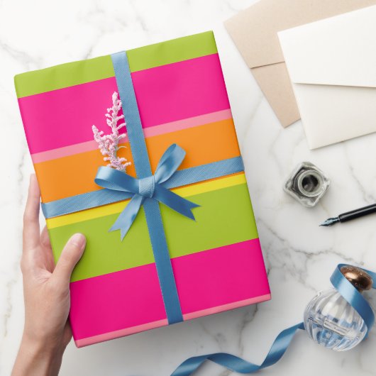 Papier Cadeau Élégant rose, citron vert, orange et jaune bandes (Cadeaux)