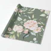 Papier Cadeau Élégant rose clair Eucalyptus vert moderne (Déroulé)