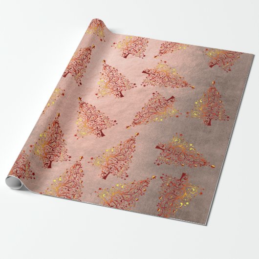 Papier Cadeau Élégant rose en cuivre motif de Noël (Déroulé)