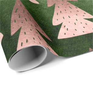 Papier Cadeau Élégant rose en cuivre or motif d'arbre de Noël