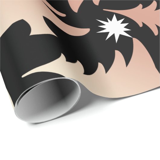 Papier Cadeau Élégant rose en cuivre or motif d'arbre de Noël (Coin rond)