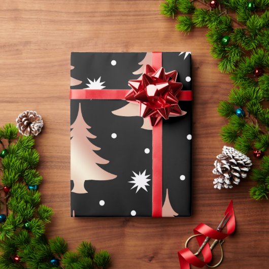 Papier Cadeau Élégant rose en cuivre or motif d'arbre de Noël (Cadeau de vacances)