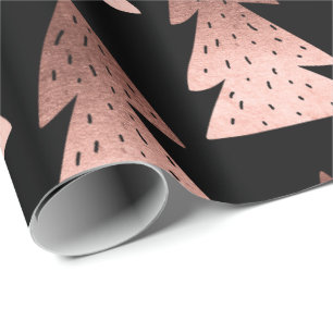 Papier Cadeau Élégant rose en cuivre or motif d'arbre de Noël