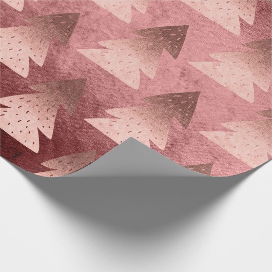 Papier Cadeau Élégant rose en cuivre or motif d'arbre de Noël (Coin)
