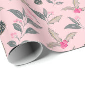 Papier Cadeau Elégant rose Fleur d'hiver Aquarelle Noël (Coin rond)