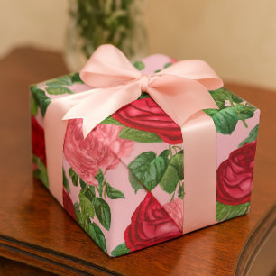 Papier Cadeau Élégant Rose Floral Vintage