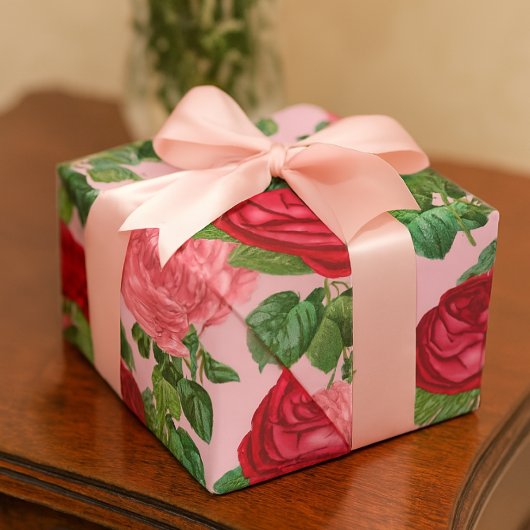 Papier Cadeau Élégant Rose Floral Vintage