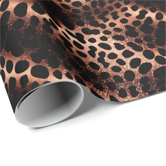 Papier Cadeau Élégant Rose Glam Or Blush Pink Leopard Étincelle (Coin rond)
