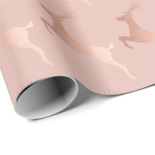 Papier Cadeau Élégant Rose Gold rose Reindeer Motif de Noël
