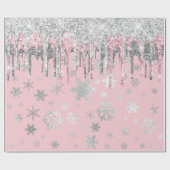 Papier Cadeau Élégant Rose Gold Silver Snowflakes Noël  (Plat)