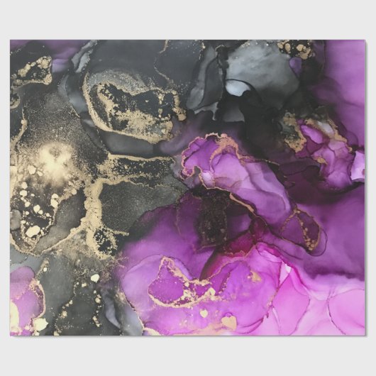 Papier Cadeau Elégant rose Magenta Black Gold (Plat)