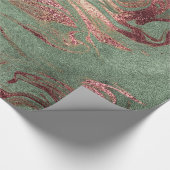 Papier Cadeau Élégant rose moderne en cuivre, marbre vert or (Coin)