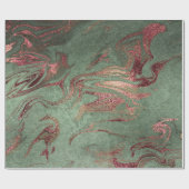Papier Cadeau Élégant rose moderne en cuivre, marbre vert or (Plat)