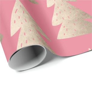 Papier Cadeau Élégant rose moderne or motif de Noël arbre de Noë