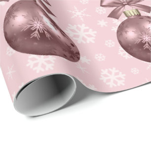 Papier Cadeau Élégant Rose Motif de Noël d'or