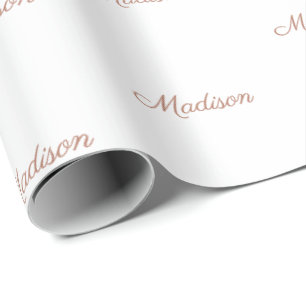 Papier Cadeau Elégant rose or blanc nom de script personnalisé