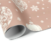 Papier Cadeau Élégant Rose Or Blanc ornements de Noël (Coin rond)